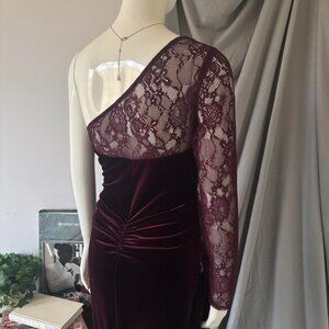 Lipsy Burgundy One Shoulder Lace Maxi Dress